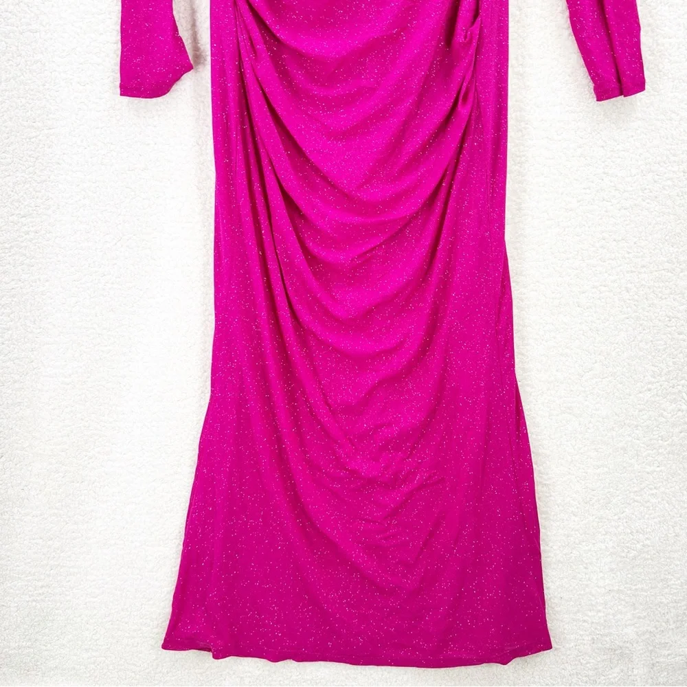 Candalite pink sparkley long sleeve side ruched dress Size L New with tag